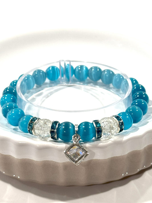 Blue Cat Eye Charm Bracelet