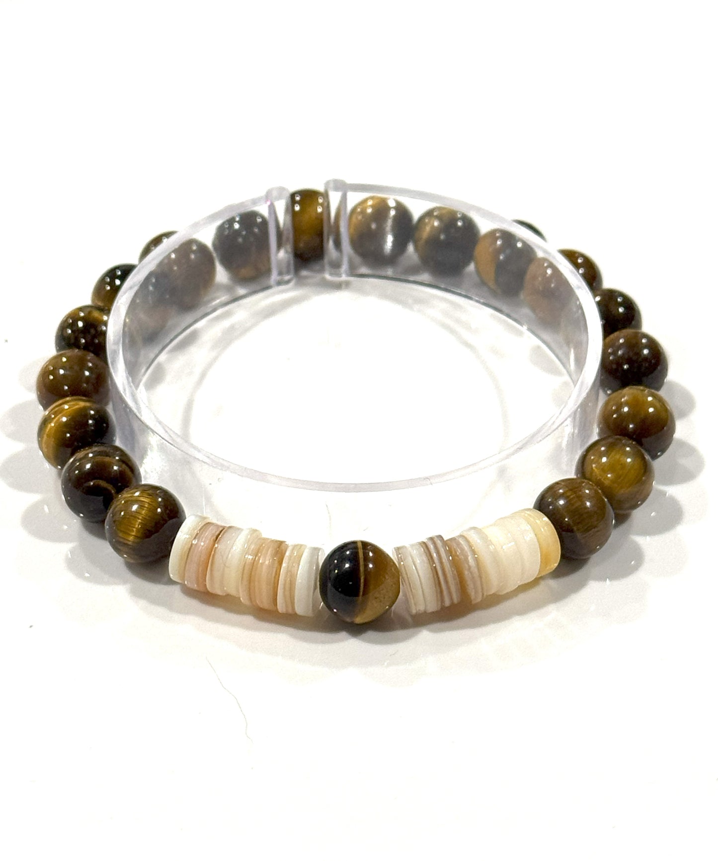 Tiger Eye Bracelet And Shell Spacers