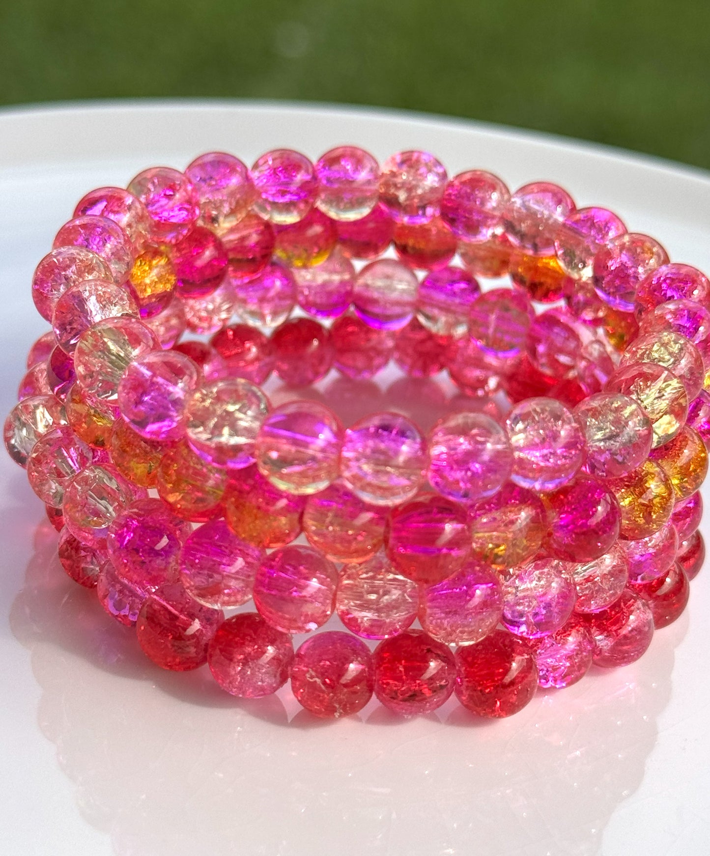 Stacked Crackle Beaded Bracelet Set Of Four