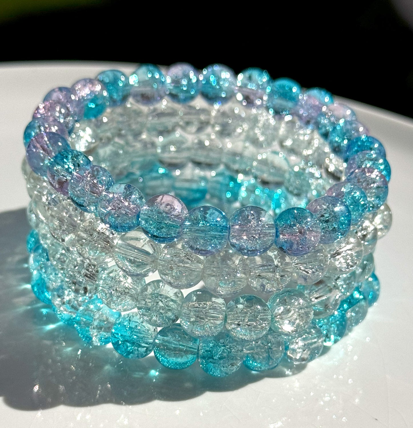Stacked Crackle Beaded Bracelet Set Of Four
