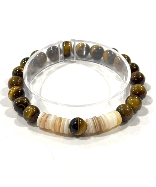 Tiger Eye Bracelet And Shell Spacers