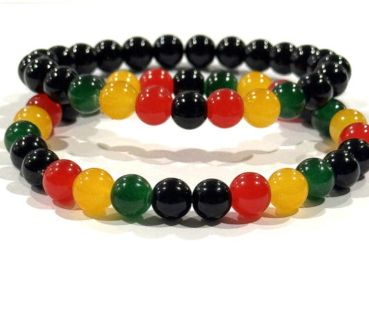 Rasta Red, Yellow, Green, & Black Glass Beaded Bracelets